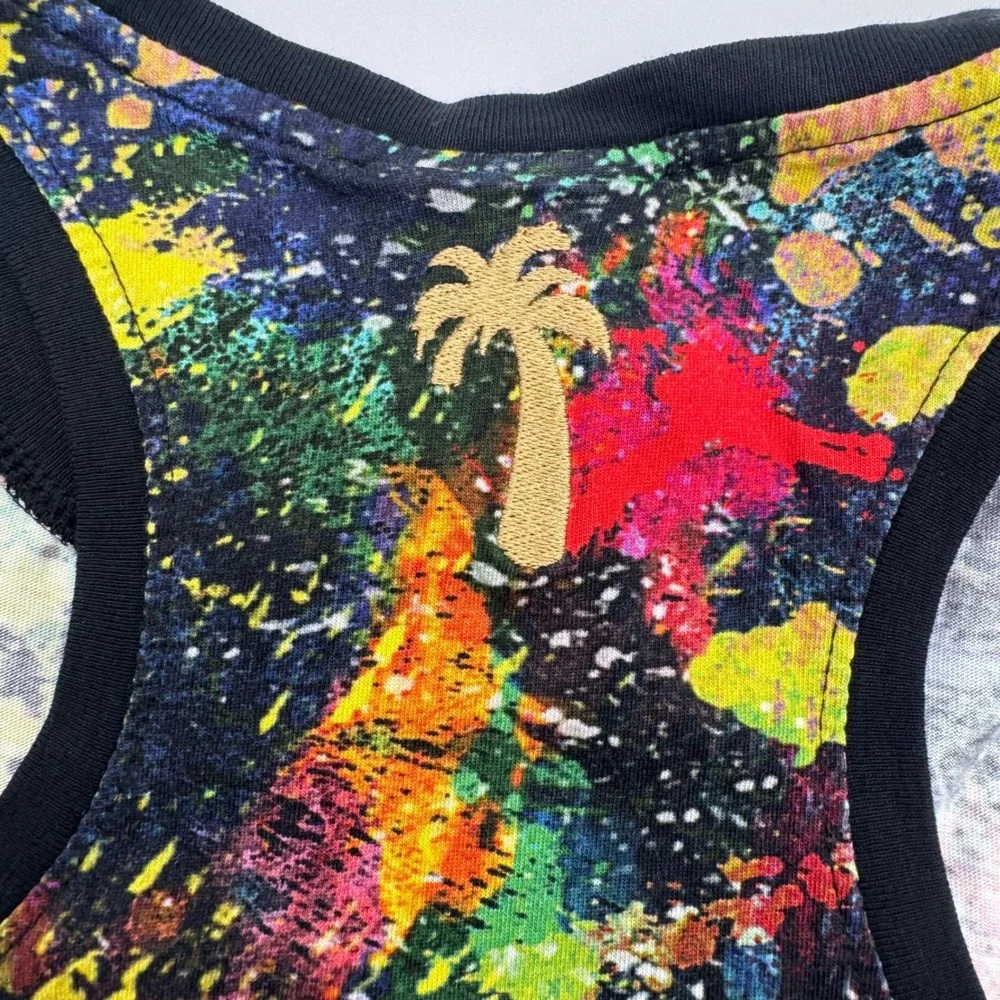Nike NSW‎ Womens XS Paint Splatter Rhinestone Logo Crop Tank Top Multi Color